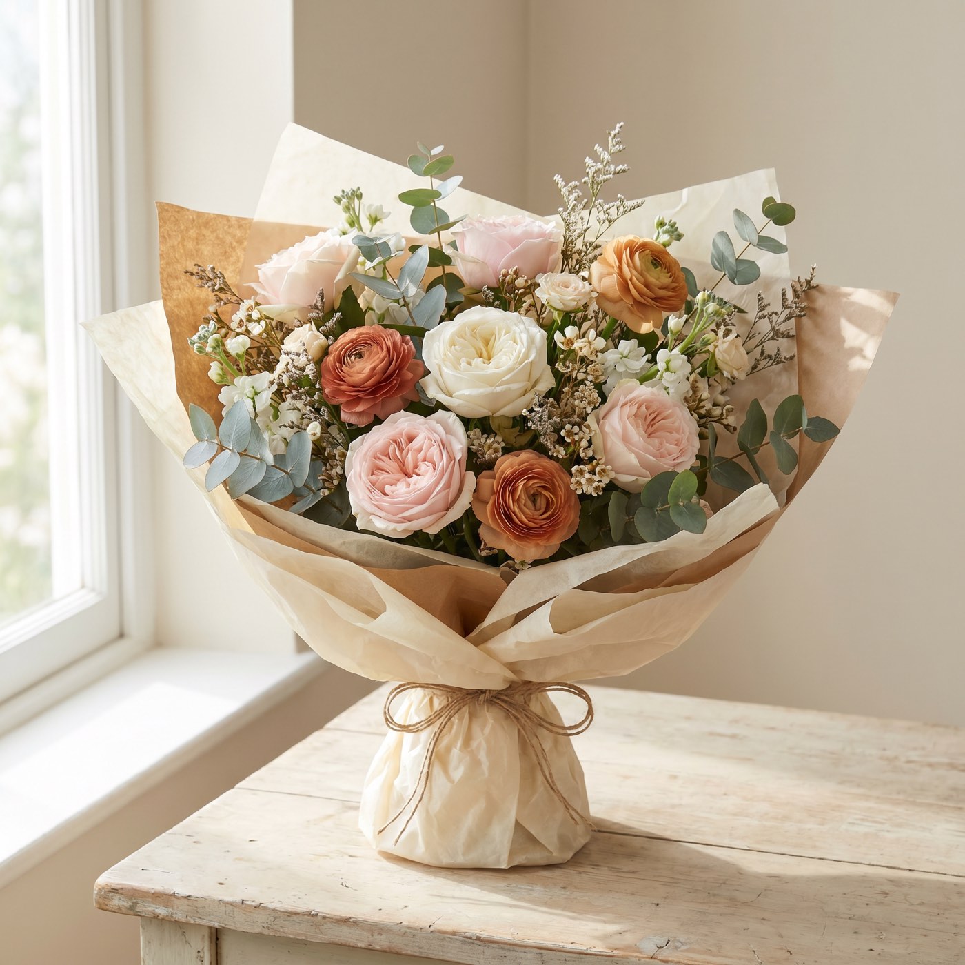 季節の花を束ねた花束